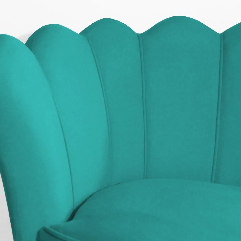 Poltrona Decorativa Dália com Puff Chloe Hairpin Legs Bronze Veludo Azul Tiffany