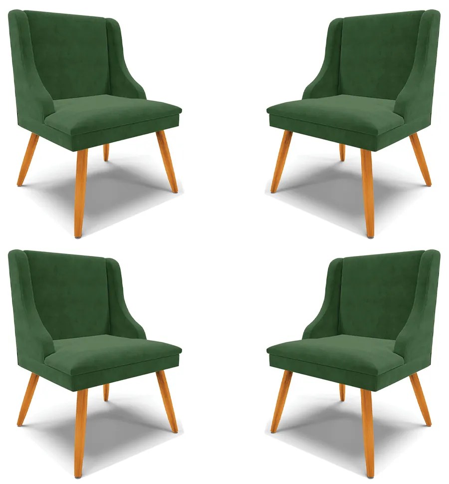 Kit 4 Cadeiras Decorativas Sala de Jantar Pés Palito de Madeira Firenze Suede Verde Esmeralda/Natural G19 - Gran Belo