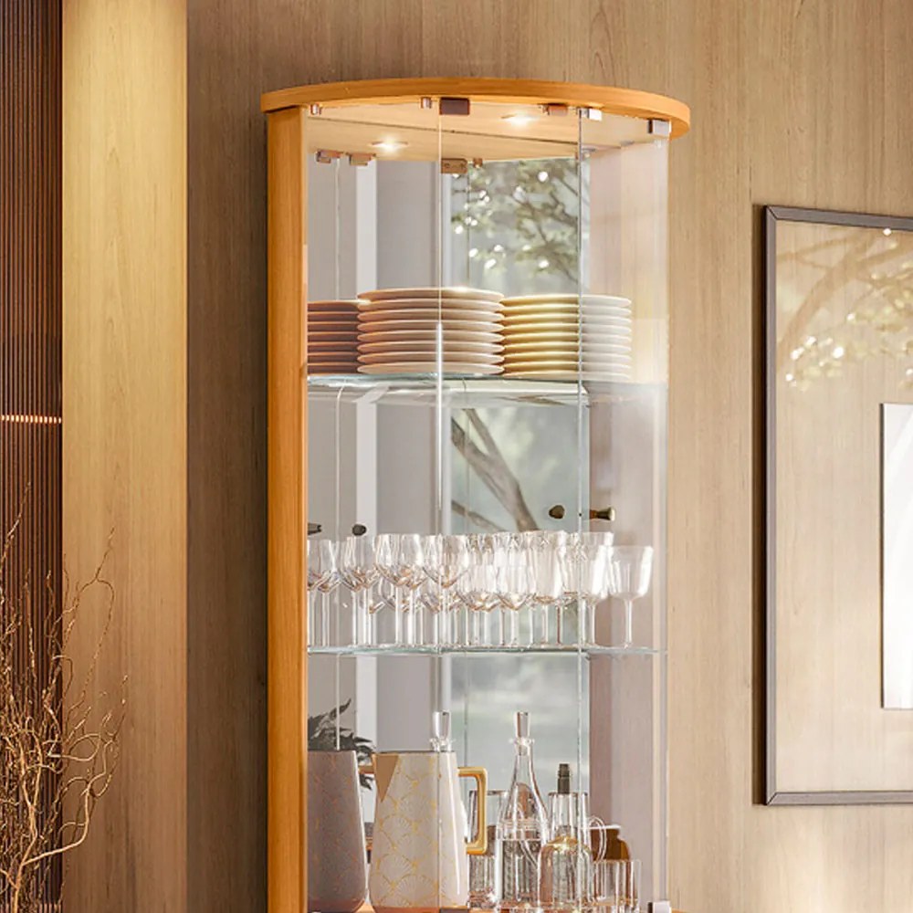 Cristaleira de Vidro com Led 67cm Sala de Jantar Ravion Cinamomo/Off White M20 - D'Rossi
