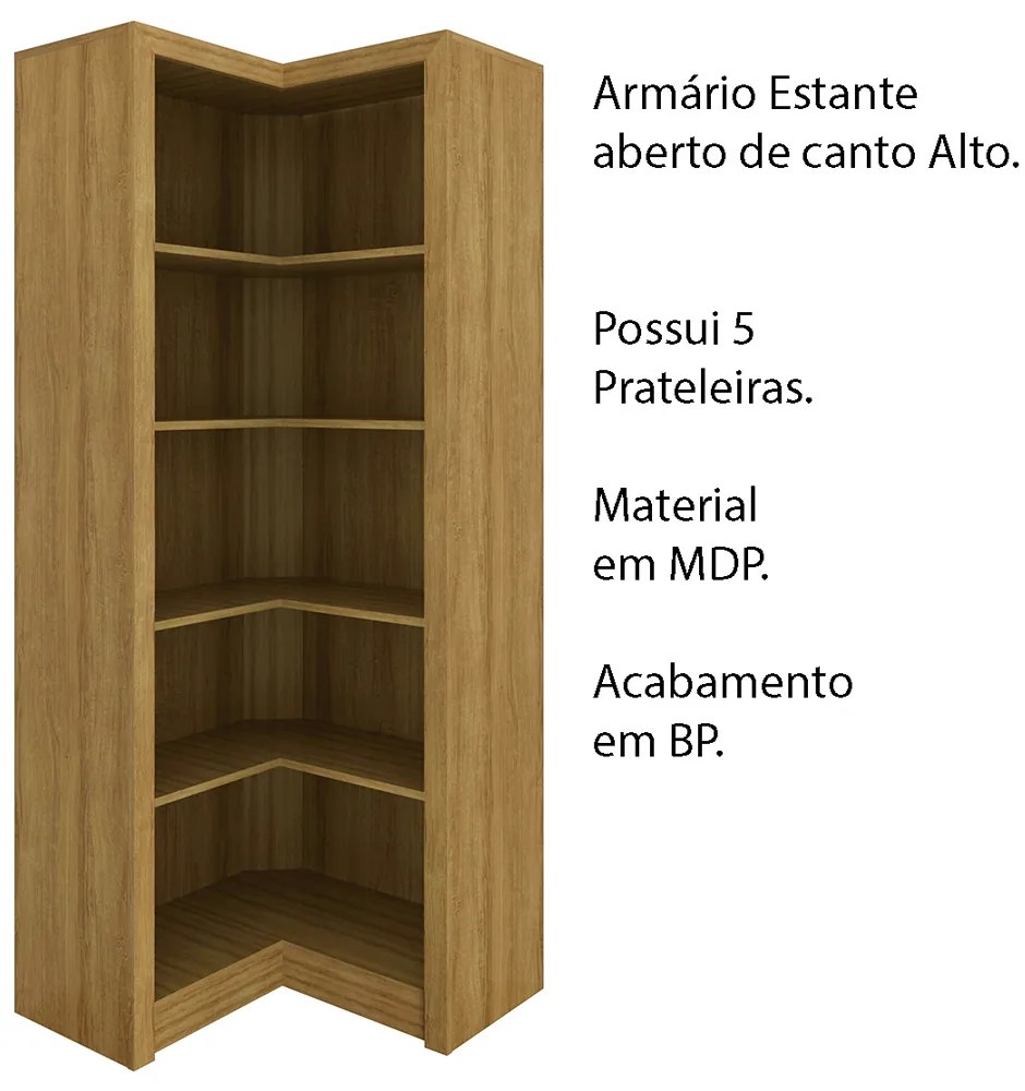 Armário Estante de Canto Alto para Escritório Home Office ME4132 MDP Amendoa G69 - Gran Belo