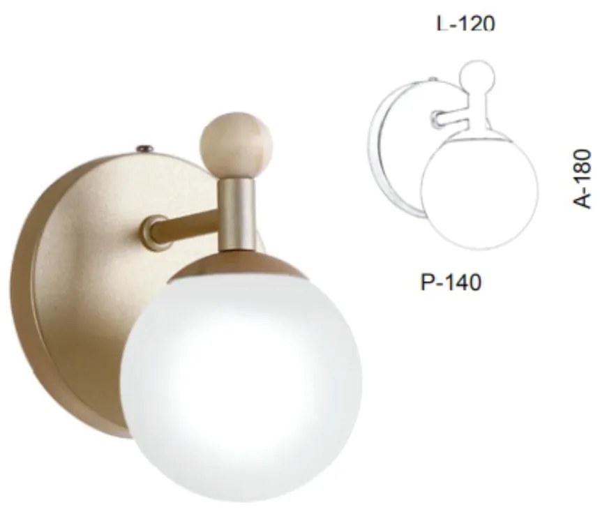 Arandela Detalhe Madeira 12X18X14Cm Metal E Globo Ø10Cm 01Xg9 | Old Ar... (COBRE FOSCO, FOSCO (BRANCO))