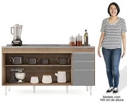Balcão Gabinete com Pia Inox 160cm Arkansas Castanho/Cinza – Lumil