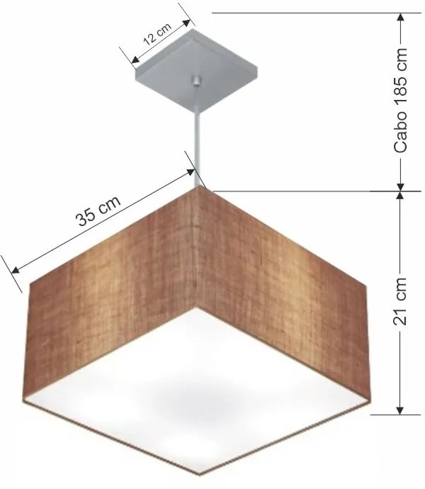 Lustre Pendente Quadrado Md-4020 Cúpula em Tecido 21/35x35cm Palha - Bivolt