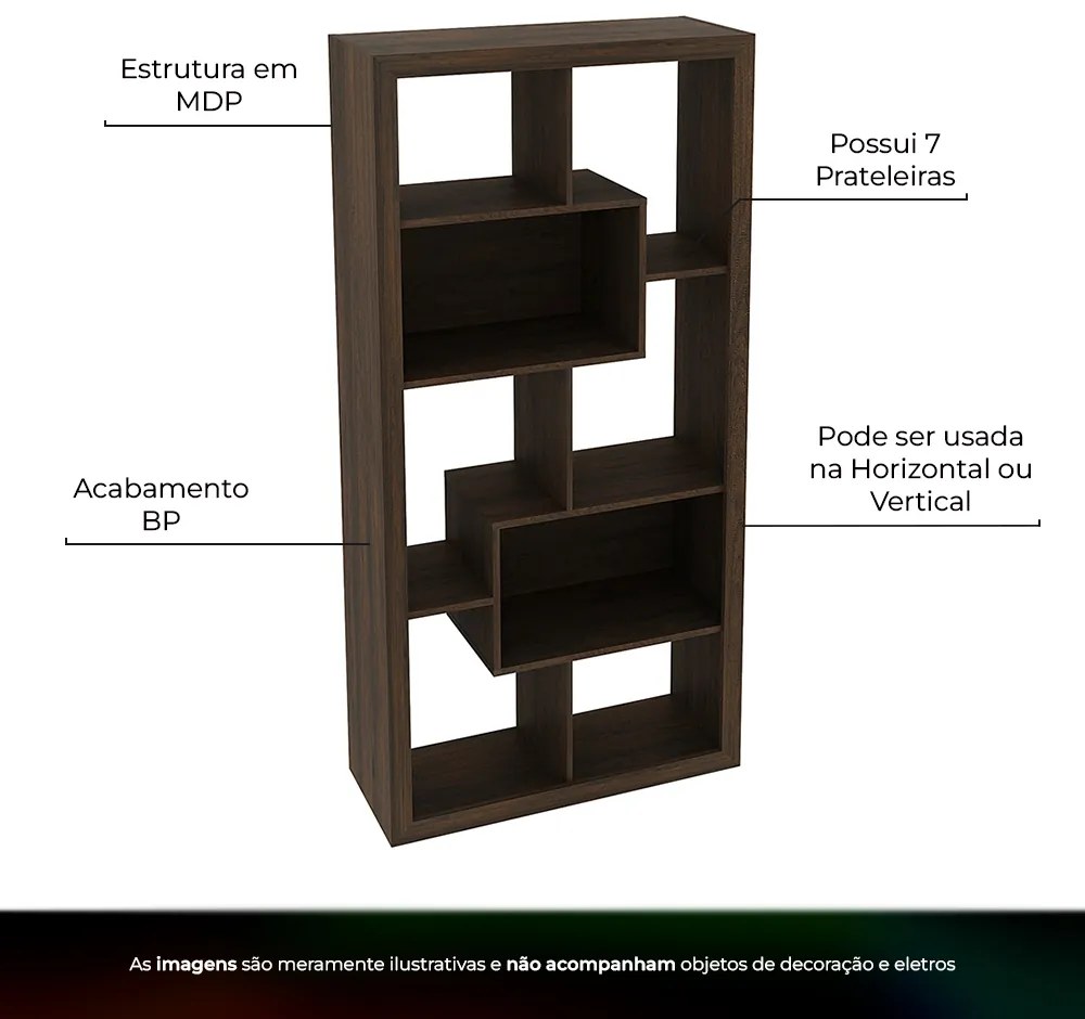 Estante Aberta Escritório Sala de Estar Home Ofice E1712 MDP Rustico G69 - Gran Belo