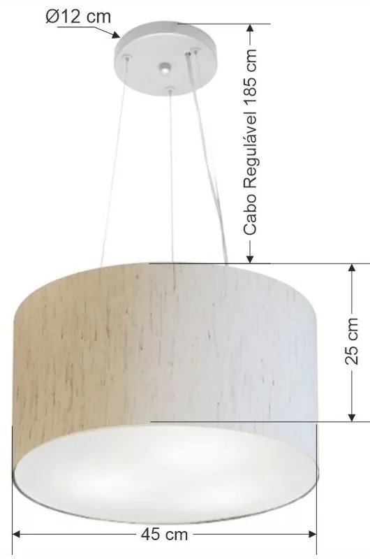 Lustre Pendente Cilíndrico Md-4186 Cúpula em Tecido 45x25cm Linho Bege - Bivolt