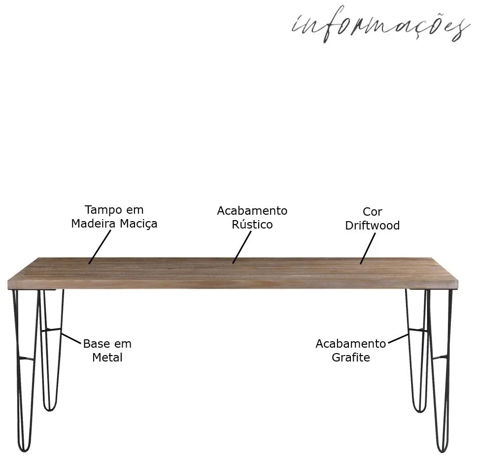 Mesa Sala de Jantar Cozinha Ludiana 140cm Grafite Madeira Maciça Driftwood G54 - Gran Belo