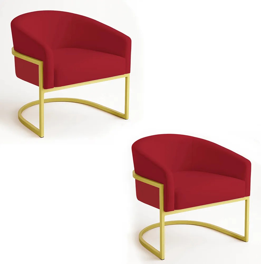 Poltrona Sala Decorativa Industrial Dourada Kit 2 Arielle Veludo - Marsala