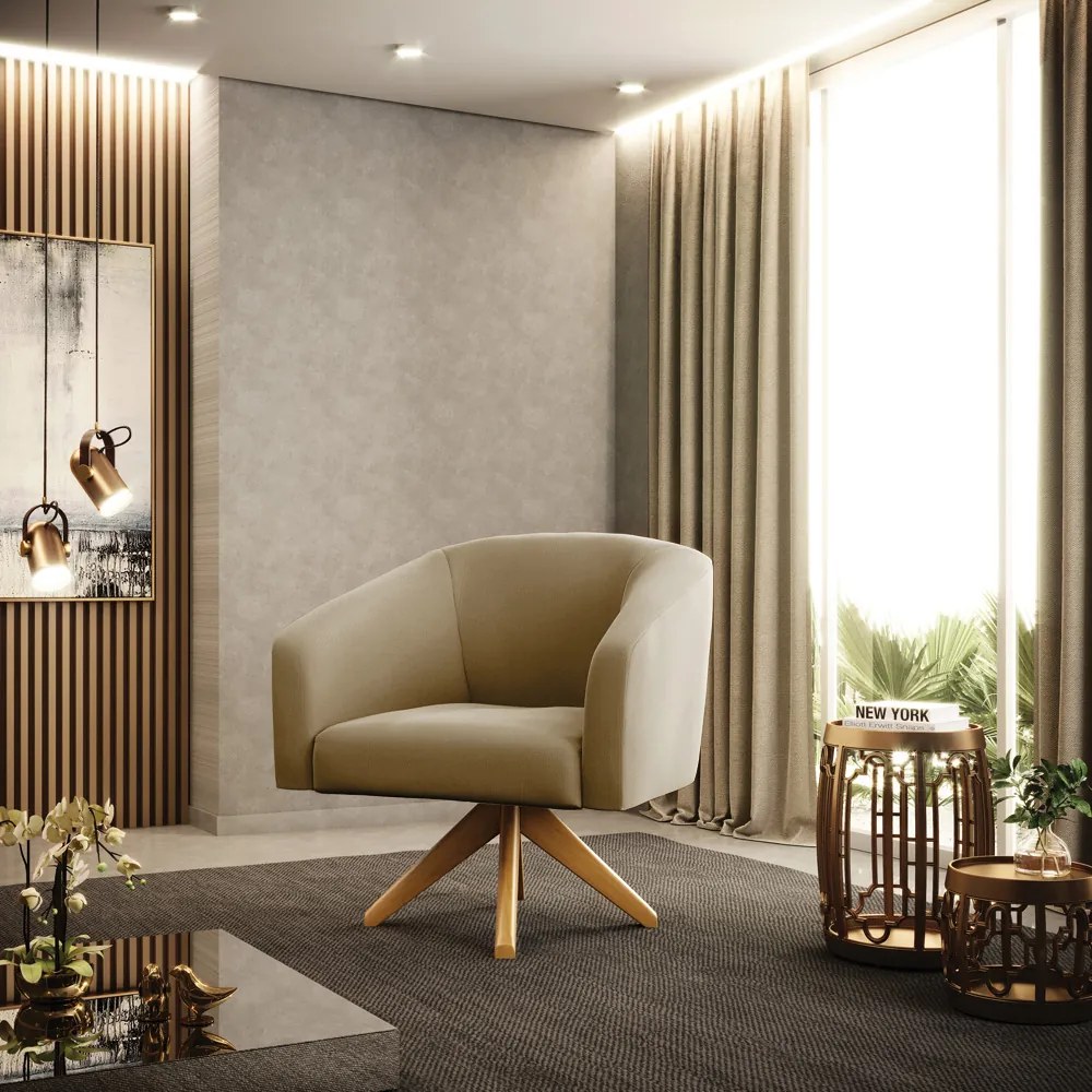 Poltrona Decorativa Giratória MA30 Stella Suede D03 - D'Rossi - Marrom Rato