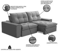 Sofá Retrátil Reclinável 3 Lugares 230cm Argon F05 Veludo Prata - Mpoz