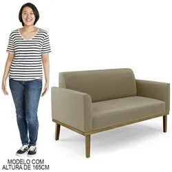 Sofá Namoradeira e 1 Poltrona Base Madeira Castanho Maressa Suede Marr
