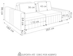 Sofá Ilha e Puff Sala Living 285cm Siesta Z32 Boucle Bege Claro - Mpoz