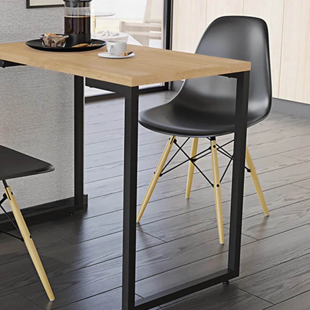 Mesa de Cozinha Industrial Porto Natural 90 cm com 02 Cadeiras Eiffel Preto - D'Rossi
