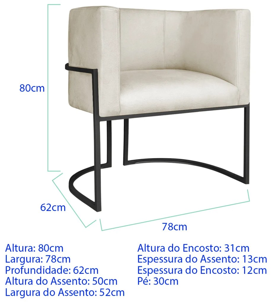 Poltrona Dália Luxo Moderna Estofada Design Sofisticado com Base de Ferro Preto Linho