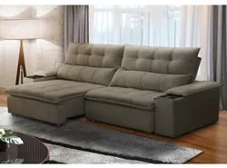 Sofá Retrátil 3 Lugares com Porta Copo 230cm Malta F05 Veludo Marrom -