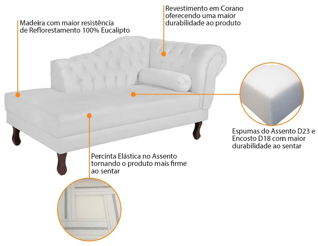 Recamier Diana 185cm Lado Esquerdo Corano Branco - ADJ Decor
