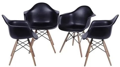 Kit 4 Cadeiras Eames com Braco Preta Base em Madeira - 64684 Sun House