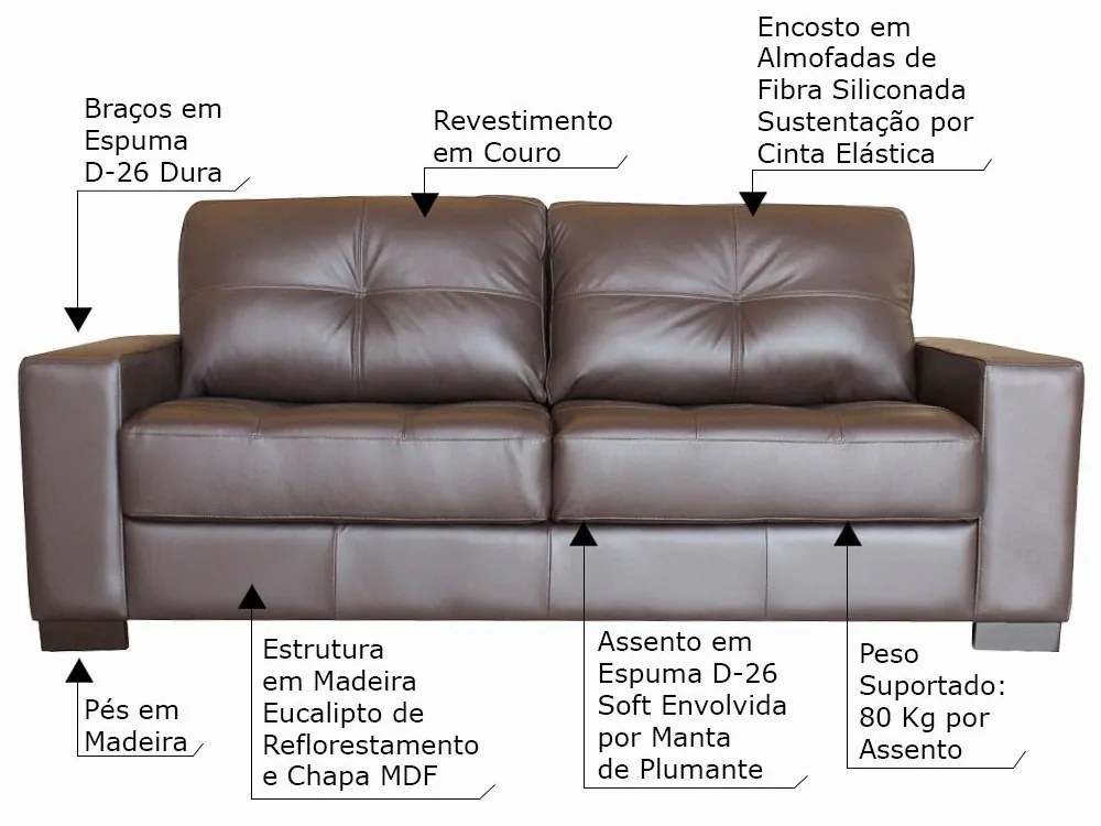 Jogo de Sofá 2 e 3 Lugares Sala de Estar Milão Couro Chocolate G03 - Gran Belo