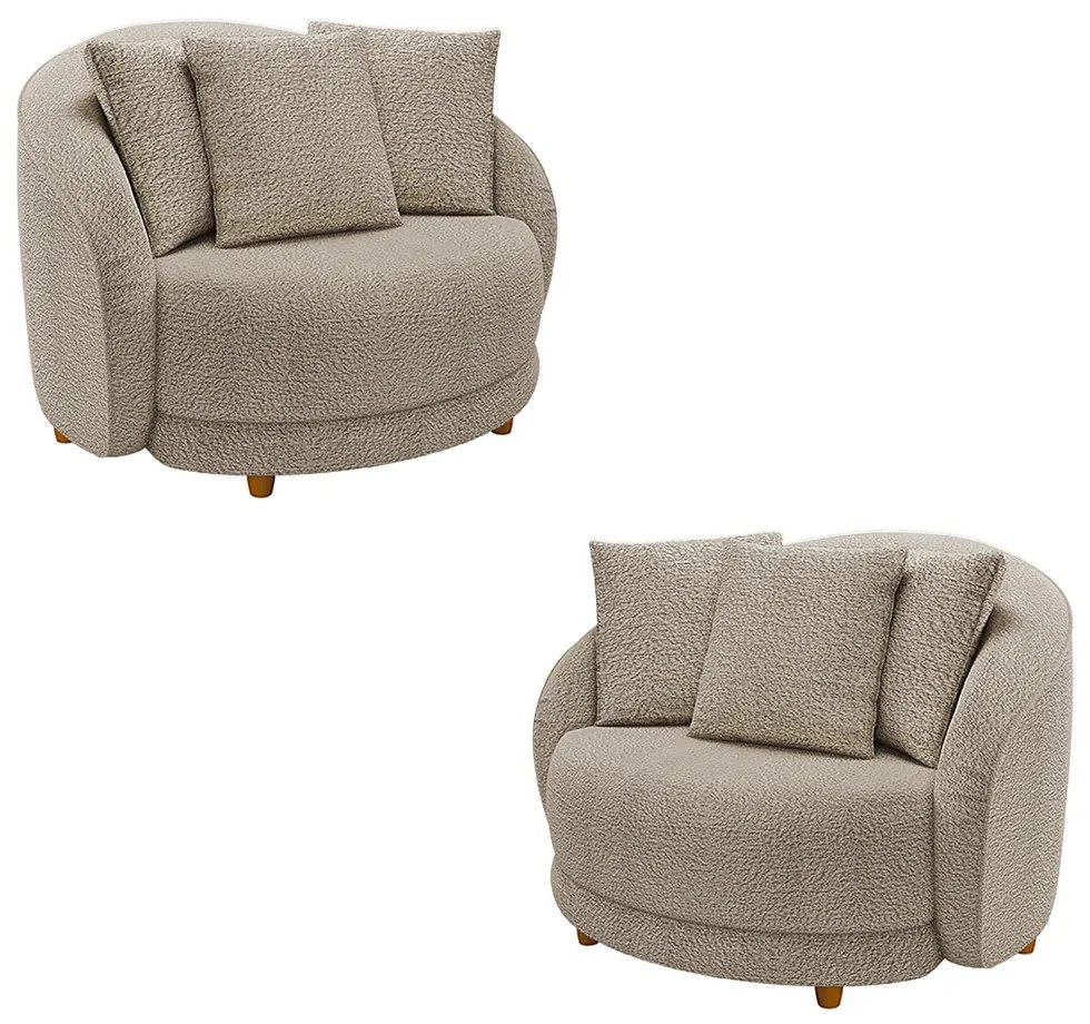 Kit 2 Poltronas Decorativas Base Fixa Galáxia com Almofadas Boucle Bege G45 - Gran Belo