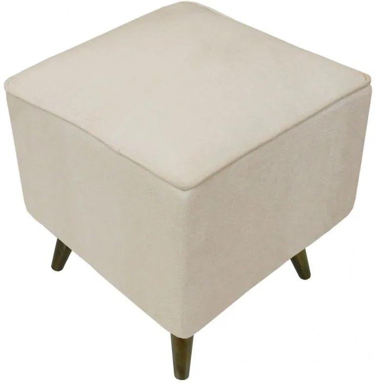 Puff Quadrado Modena Sigma em Suede com Pés Palito Inclinado - Marfim