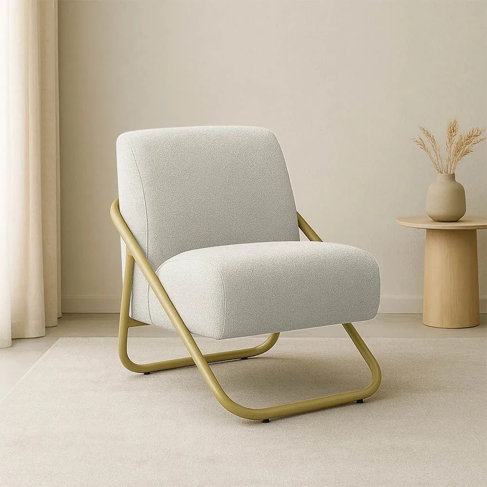 Poltrona Sala Decorativa Industrial Dourado Martina Bouclê K01 - D'Rossi - Cinza