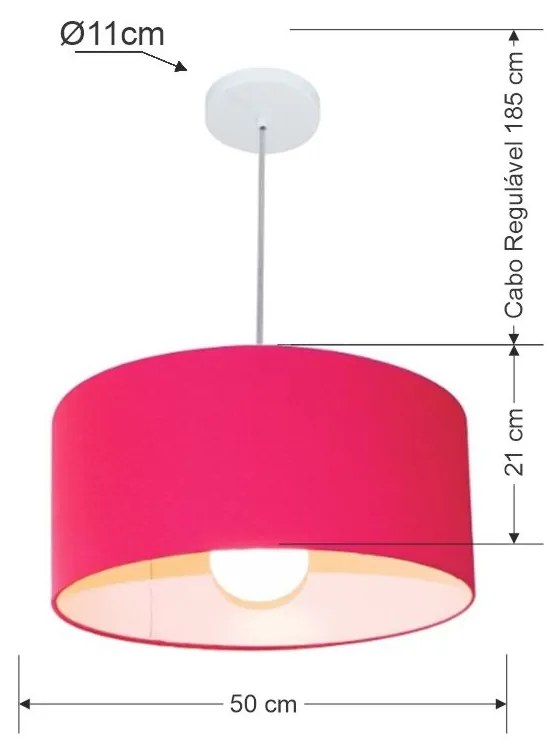 Lustre Pendente Cilíndrico MD-4052 Cúpula em Tecido 50x21cm Rosa Pink - Bivolt