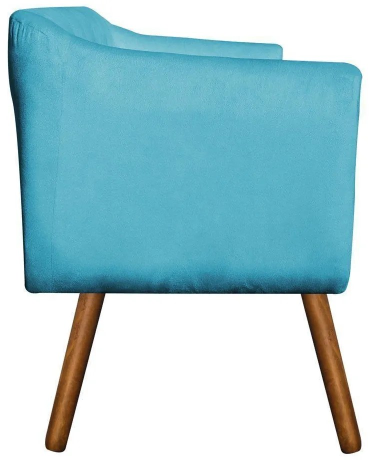 Poltrona Julia Suede Azul Turquesa Pes Palito Castanho - D'Rossi
