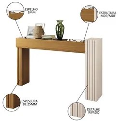 Aparador Para Sala com Espelho Solare H01 Off White/Cinamomo - Mpozena