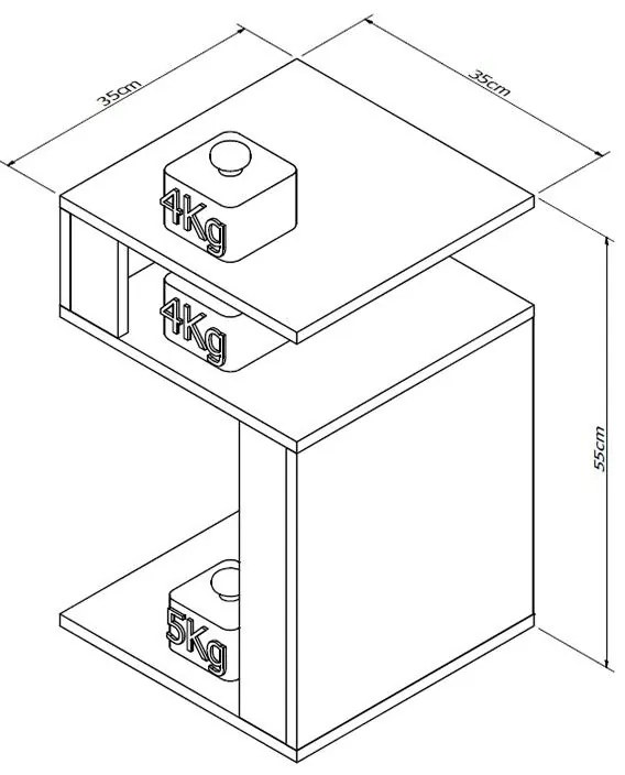 Mesa De Canto Para Sala Com 3 Prateleiras - Nogueira/preto