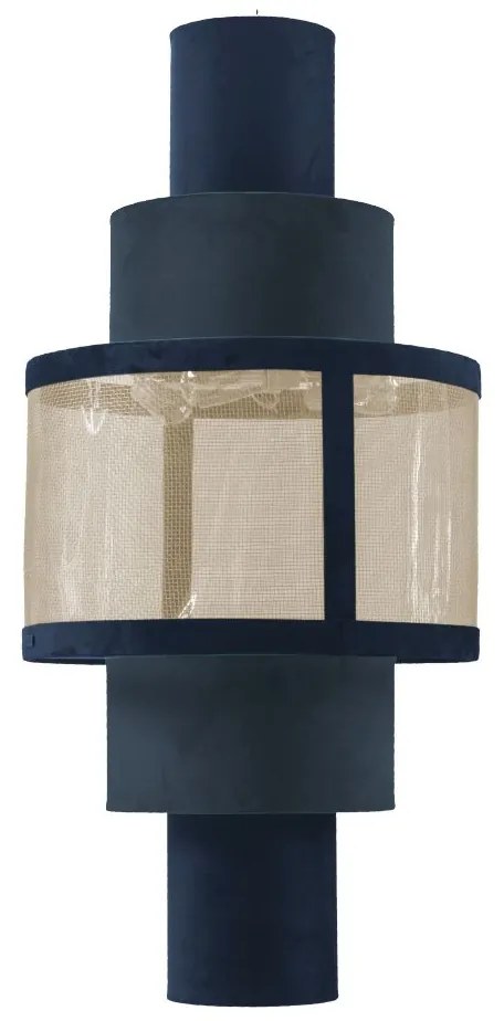 Luminária Cuore G Tela + Tecido - Dourado Soleil - Tecido Veludo Azul Safira