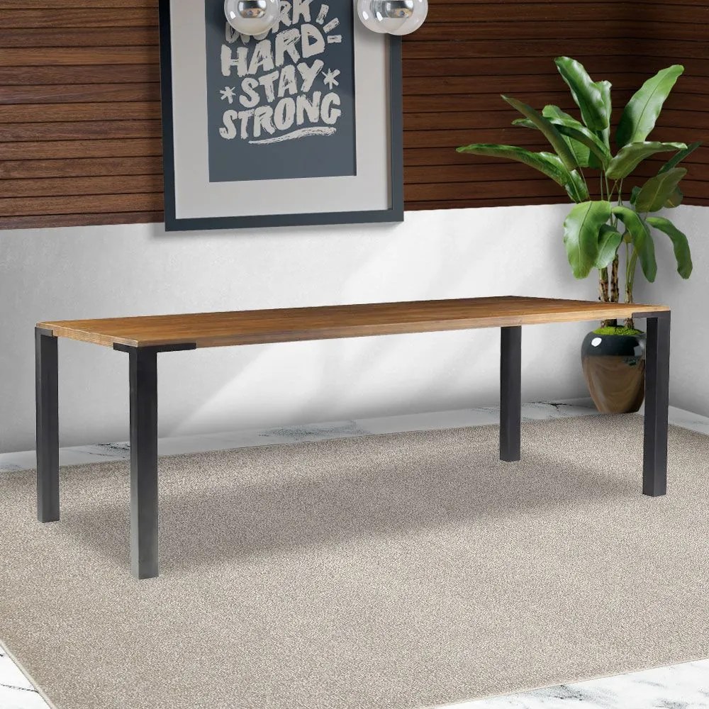 Mesa Sala de Jantar Cozinha Bladel 190cm Grafite Madeira Maciça Rustic Brown G54 - Gran Belo