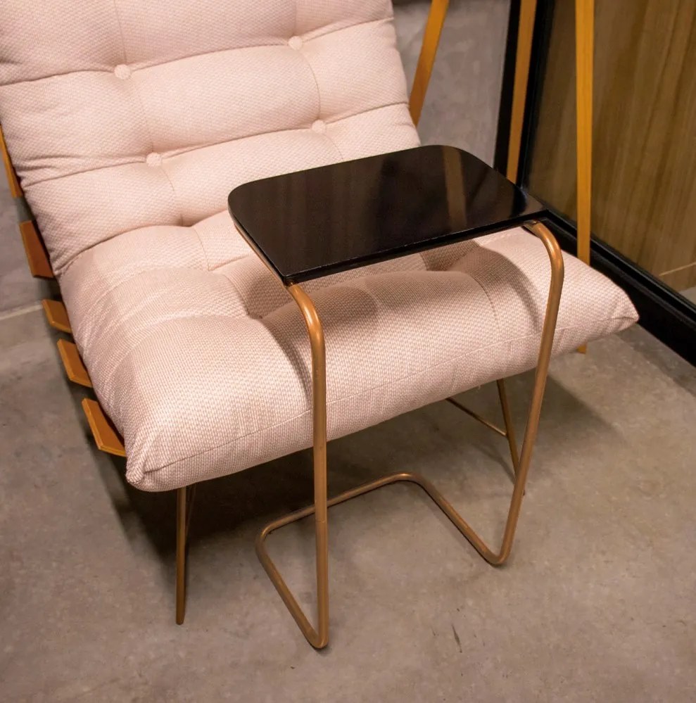Mesa Lateral Tampo Multiuso Para Sofá Base Dourado - D'Rossi - Preto