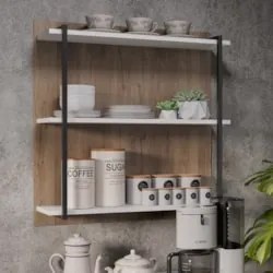 Aparador Cantinho do Café e Painel 3 Prateleiras Flora Z34 Branco/Frei