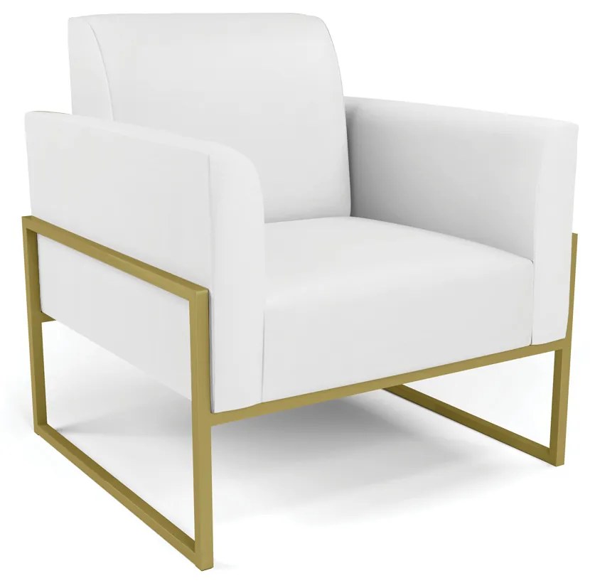 Sofá Namoradeira com 2 Poltronas Base Industrial Alta Dourado Marisa Corino D03 - D'Rossi - Branco