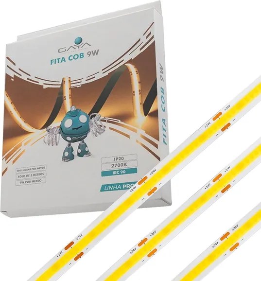 Fita De Led Cob 9W Por Metro 24V Irc90 5 Metros - LED BRANCO QUENTE (2700K)