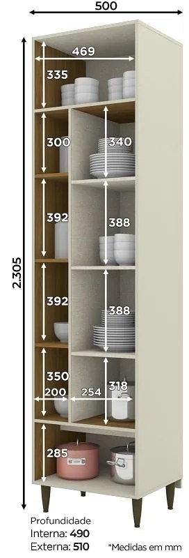 Paneleiro Cozinha Armário 1 Porta 6 Prateleiras MDF