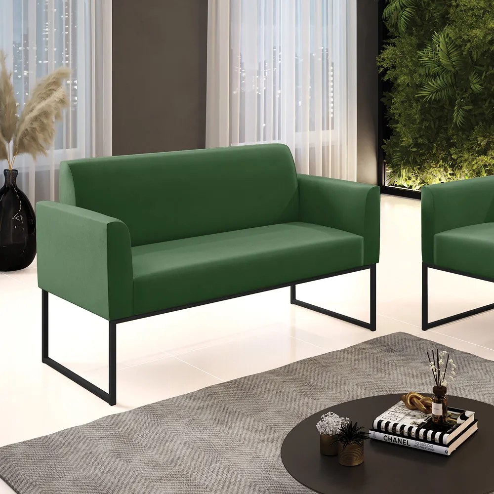 Sofá Namoradeira Base Industrial Preto Marisa Suede D03 - D'Rossi - Verde