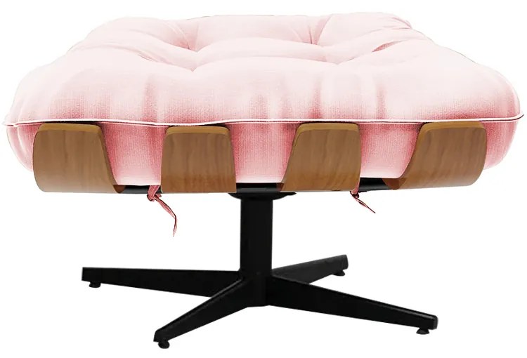 Puff Giratório Costela Suede Rosa Bebê Base Cromada Preto - D'Rossi