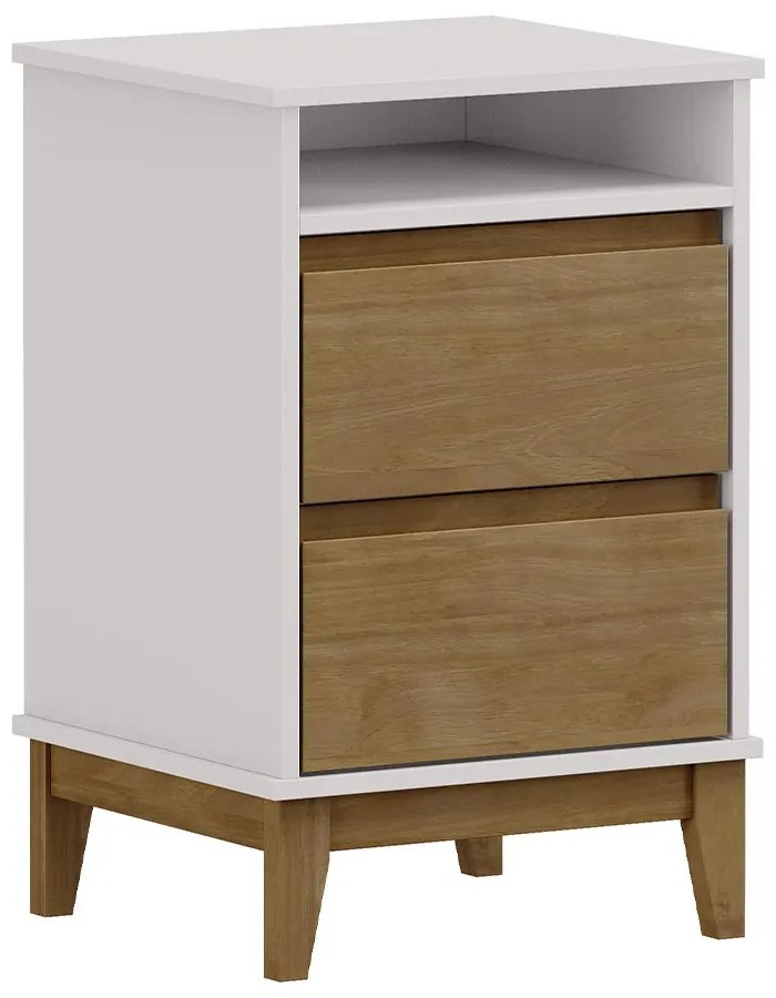 Mesa de Cabeceira 2 Gavetas MDF Cullen OffWhite/Freijó - G74 - Gran Belo