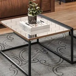 Mesa de Centro com Espelho Pés Metálicos Estilo Industrial Loft D09 De