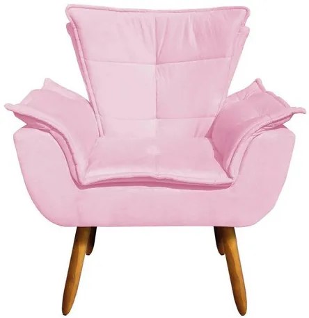Poltrona Sala de Estar Pé Palito de Madeira Opala Suede D03 - D'Rossi - Rosa Bebê