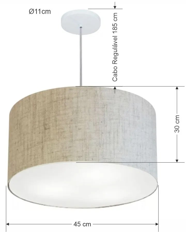 Lustre Pendente Cilíndrico Md-4250 Cúpula em Tecido 45x30cm Rustico Bege - Bivolt