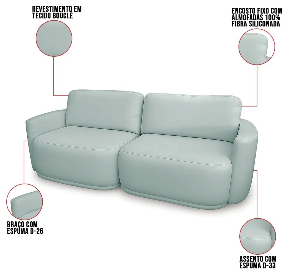 Sofá 2 Lugares Orgânico 194cm Modulado para Sala Brumma Bouclê  K01 - D'Rossi - Azul