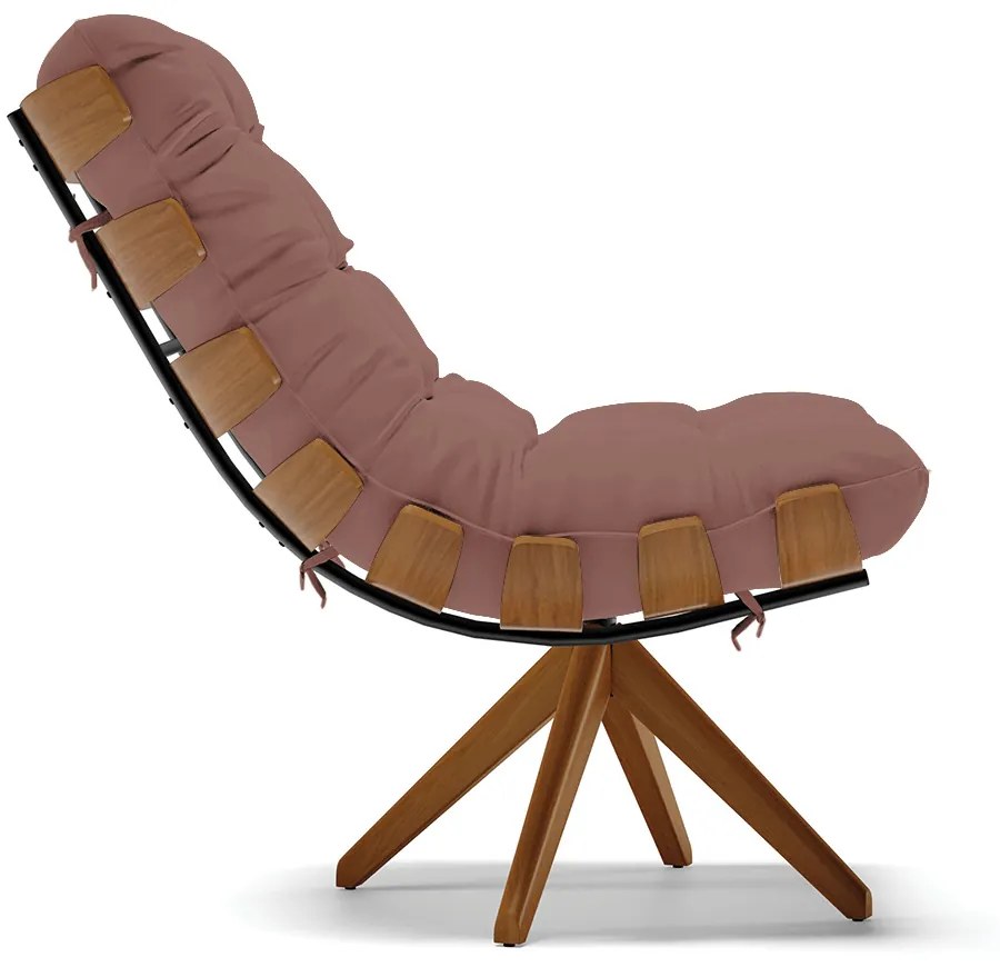Poltrona Giratoria Costela Kit 2 Veludo Base de Madeira MA30 M11 - D'Rossi - Rose