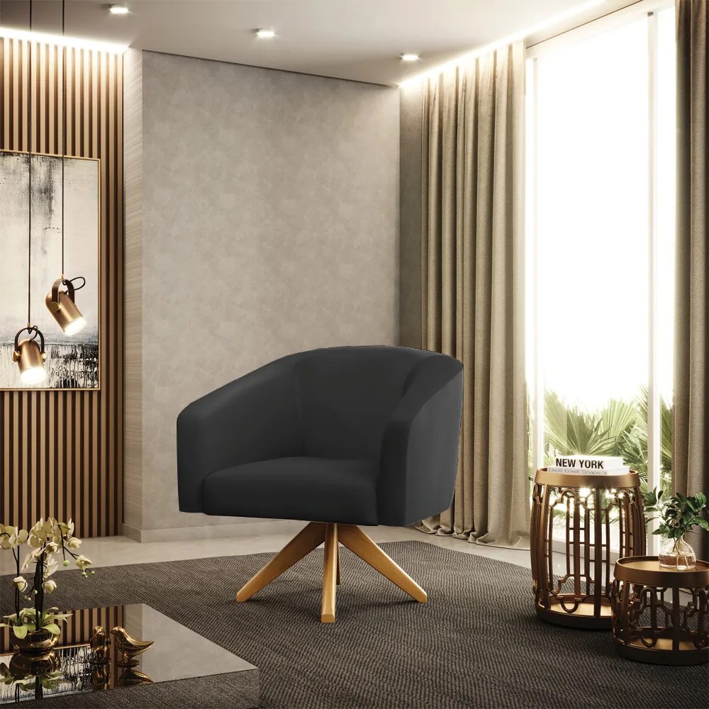 Poltrona Decorativa Giratória MA30 Kit 2 Stella Sintético D03 - D'Rossi - Preto