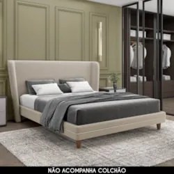 Cama Casal 140cm Com Cabeceira Many Z37 Veludo Bege - Mpozenato