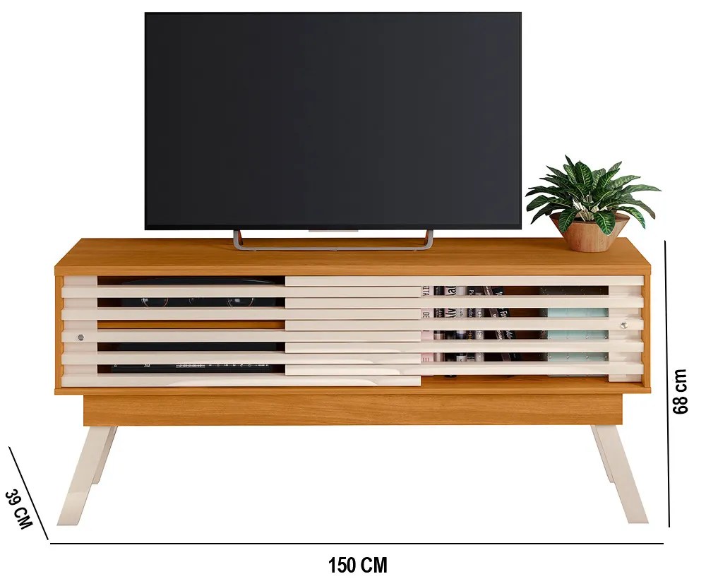 Rack TV 65 Pol 150cm Bancada para Sala Orlin Cinamomo/Off White M20 - D'Rossi