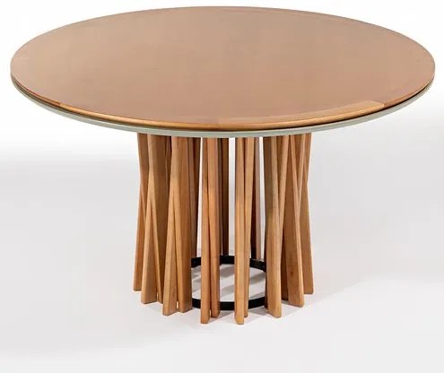 Mesa Jantar Redonda Oliva Base Ripada Verniz Mel 130cm - 78479 Sun House