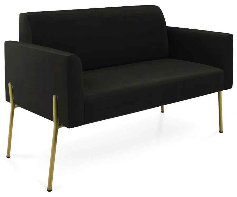 Sofá Namoradeira 2 Lugares Pé de Ferro Dourado Marisa Suede D03 - D'Rossi - Preto