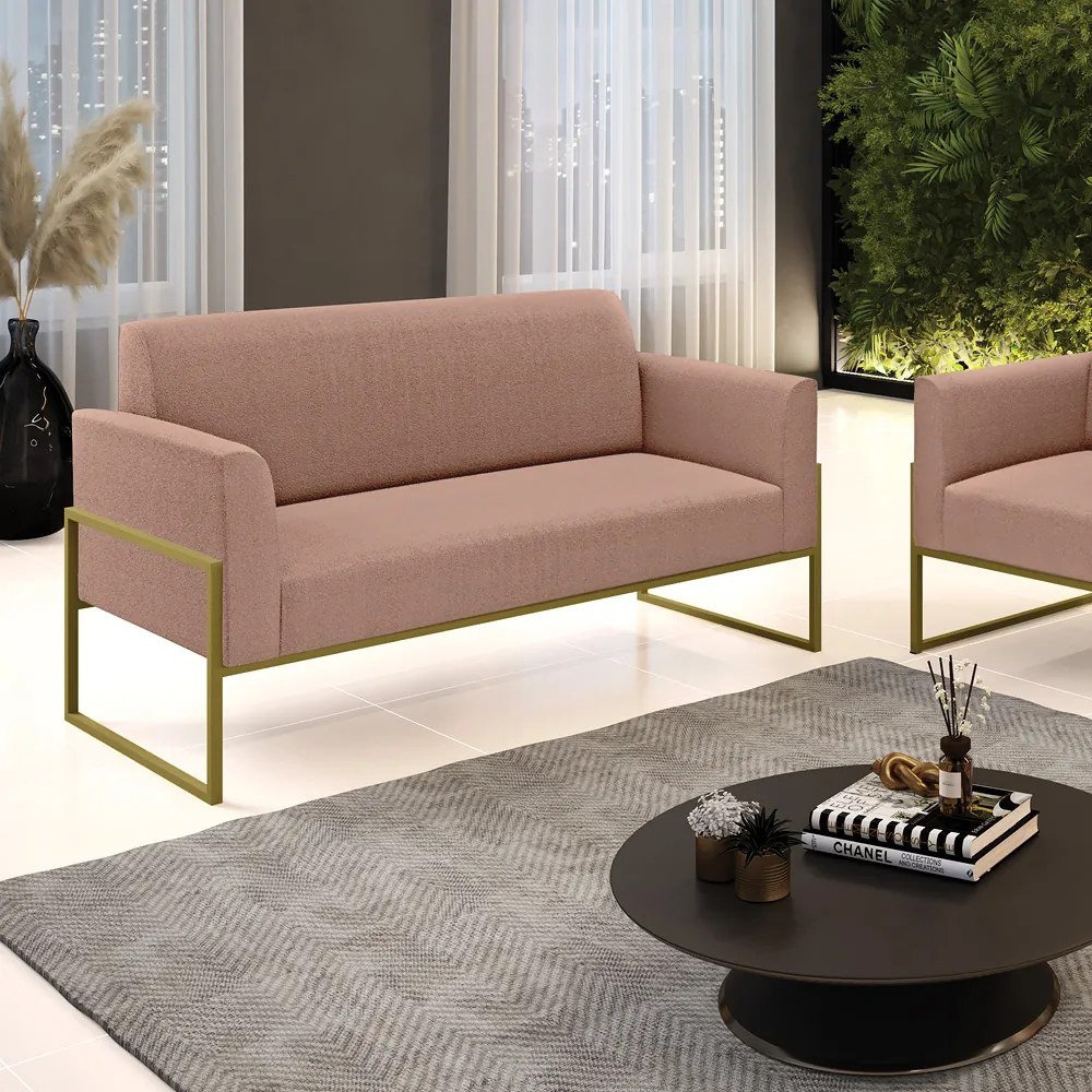 Sofá 2 Lugares Namoradeira Industrial Alta Dourado Marisa Bouclê Rosê