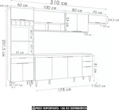Armário de Cozinha CP04 Para Pia 180cm Pérola Z34 Preto     - Mpozenat